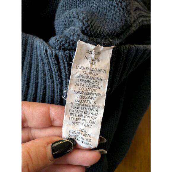 LL Bean Chunky Cotton Crewneck Sweater Small Blue Mended Seam Classic Fisherman - Picture 6 of 6